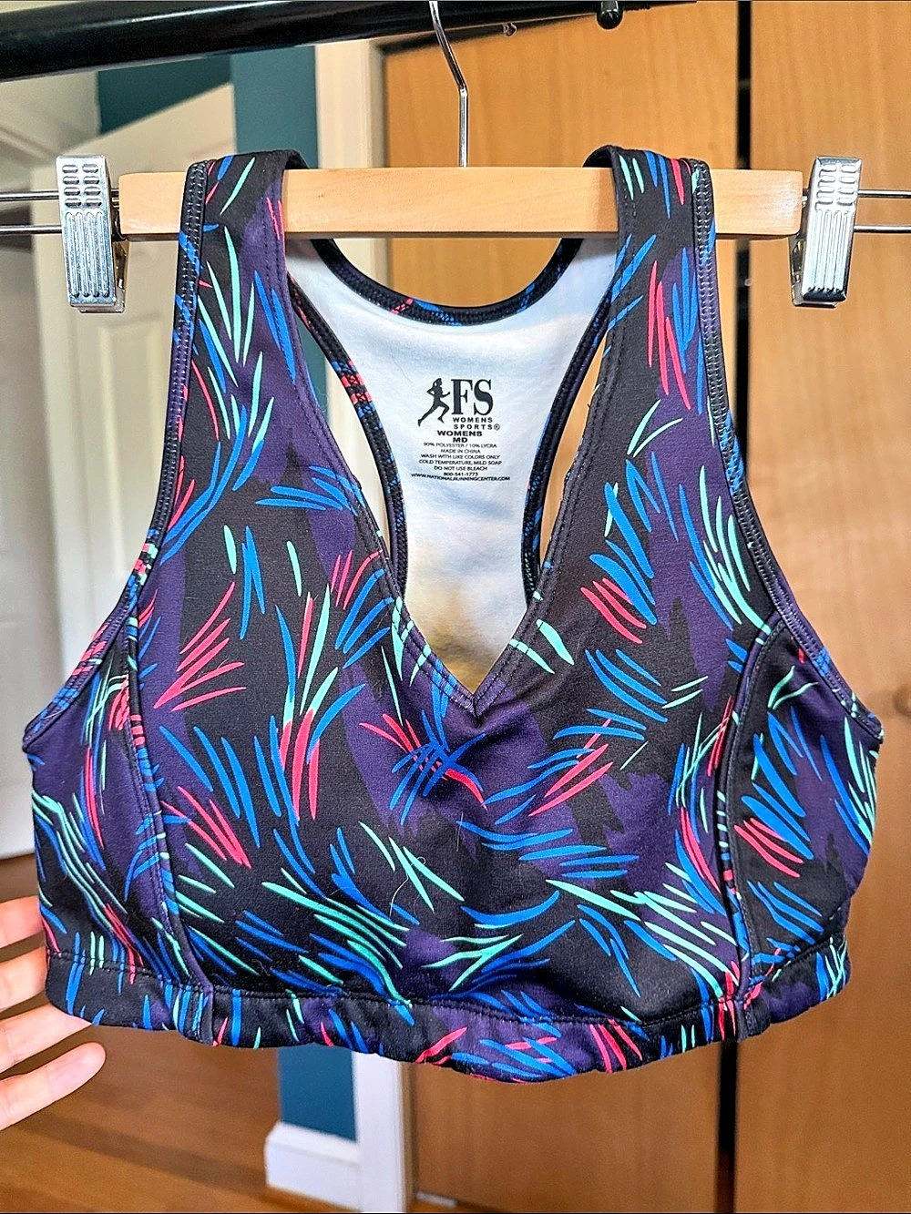 FS Women's Abstract Athletic sports bra in Black & Blue